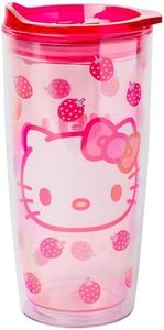 Silver Buffalo Sanrio Hello Kitty Strawberry Double Wall Travel Tumbler with Slide Close Lid, 20 Ounces