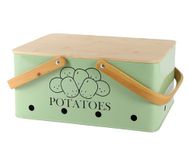 Xbopetda Potato Storage, Potato Storage Container with Wooden Lid & Aerating Holes, Metal Potato Bin for Kitchen Counter, Portable Vegetable Storage Containers for Potatoes, Onions, Garlics (Green)