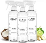 OIAIO Non-Toxic Kitchen Cleaner 3 Pack (Stone, Steel, Glass) - Natural Organic Ingredients that Truly Perform - Light Coconut, Tea Tree & Wood Scent