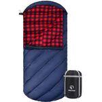 REDCAMP Extra Large Thick Flannel Sleeping Bag for Adults, Big and Tall Cotton Sleeping Bags for Camping with Detachable Hood, Red Plaid with Filling (87"x39")