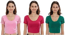 Fressia Fabrics Women's Stretchable Readymade Saree Blouse Crop Top Choli Pack of 3