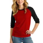 Decrum Red and Black Soft Cotton Baseball Jersey 3/4 Sleeve Raglan Tshirt for Women | [40003026] Red & Black Raglan, 2XL