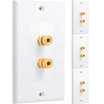 4 Pack Single Gang 1.0 Speaker Wire Wall Plate (Banana Plug Wall Plate) for 1 Speaker, White