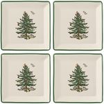 Spode Christmas Tree Tidbit Square Plates (Set of 4) - Festive 5-Inch Ceramic Plates for Canapés, Sweets, and Desserts - Dishwasher, Microwave, Freezer Safe - Excellent for Holiday Entertaining