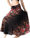 Long Skirts for Women Maxi Boho Skirt Floral Print (Black Flowers, 20-24 Plus)