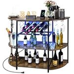 Umisu Bar Cabinet, 4-Tier Liquor Bar Table with Outlet and LED Light, Freestanding Floor Mini Bar Buffet Cabinet with Glass Holder & Wine Rack, Coffee Bar Cabinet Stand for Kitchen Dining Room