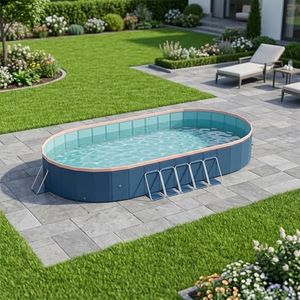 FOREOCELIV Foldable Pool with Aluminum Alloy Bracket Non-Inflatable PVC Metal Frame for Family Members Dog Pool Pets Stable for Outdoor Backyard Dual Fast Drainage (143.70" Lx 98.43" W x 19.69" H)