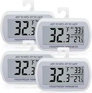 AEVETE 4 Pack Waterproof Digital Refrigerator Thermometer Large LCD, Freezer Room Thermometer with Magnetic Back, No Frills Easy to Read