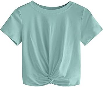 MakeMeChic Women's Summer Crop Top Solid Short Sleeve Twist Front Tee T-Shirt Aqua Green M