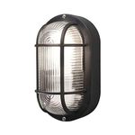 Konstsmide 7650-750 Elmas Bulk Head Outdoor Wall Light Mains Powered / W: 12cm D: 10.5cm H: 20cm / 1 x 40 W E27 Max Wall Lamp / Clear Ribbed Glass / Plastic / IP44 / Outside Light Black