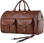 seyfocnia Convertible Travel Garment Bag,Carry on Garment Duffel Bag for Men Women - 2 in 1 Hanging Suitcase Suit Business Travel Bag, Brown-2pockets-Leather, One_Size