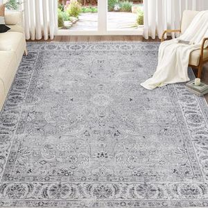 Taleta DAMAIA Washable Rugs Living Room Large Grey Rug Boho Rug Non Slip Vintage Rugs for Bedroom Soft Short Pile Rugs Oriental Area Rugs Kitchen Rugs for Living Room Dining Room (Grey, 240 x 340 cm)