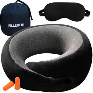 Billebon Ultrasoft Memory Foam Neck Pillow for Travel, Lightweight Comfortable & Breathable Cover, Airplane Travel Pillow Combo with Premium Eye Mask and Carry Bag. (Black)