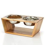 Pawfect Pets Elevated Dog Bowl Stand - 7" Raised Pet Feeder for Medium Dogs with Four Stainless Steel Bowls, Modern Dog Bowl, Modern Dog Bowl Stand, Modern Dog Bowls (Acacia)