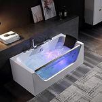 Empava 59” Whirlpool Bathtub, Jetted Tub with Light,SPA Hydromassage with Chromatherapy,Acrylic,3-Side Apron,White