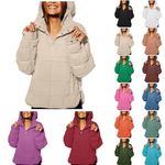 Quilted Lightweight Jackets Women Pullover Puffer Jacket Packable Hooded Winter Coat Cotton Jacket Padded Long (Beige, L)