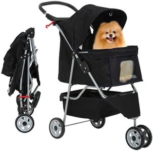 Emily Pets Foldable Pet Stroller, Travel Essential Design, Security Window, Storage Space, Cup Holder, Black