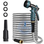 Garden Hose Metal Water Hose 50FT Heavy Duty Hose with 8 Function Hose Nozzle for Yard Lawn Rust-proof Anti-puncture Kink Free Lightweight Durable Outdoor Stainless Steel Garden Hose