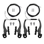 Hmseng 2 Pair Bike V Brakes Set, Mountain Front and Rear Bike Brake with 2 Bike Brake Cables Wire, 2 Pieces Cable End Caps-Black