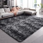 Fyoulimt 8x10 Area Rugs for Bedrooms, Fluffy Rugs for Living Room Decor, Ultra Soft Anti Slip Shag Fuzzy Carpets，Washable Large Area Rugs for Nursery, Kids, Girls, Boys Dark Grey