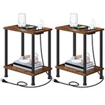 HOOBRO Set of 2 Side Table with Charging Station, End Table with USB Ports and Outlet, Nightstand with 2-Layer Storage Shelves for Small Spaces, Living Room, Bedroom, Stable, Rustic Brown BF09UBZP201