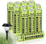 KINREECELL Rechargeable AAA Batteries, Ni-MH Triple A Solar Batteries High Capacity 1.2V Pre-Charged for Outdoor Solar Lights, String Lights, Pathway Lights (AAA-600mAh-12pack)