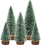 Dream Loom Artificial Mini Christmas Trees, A Set of 5pcs Miniature Sisal Frosted Christmas Trees Bottle Brush Trees for Xmas Home Tabletop Decor (Green)