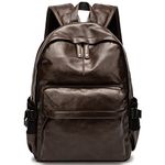 Leather Laptop Backpack for Men Wowen, School College Bookbag Casual Travel Daypack (Brown)