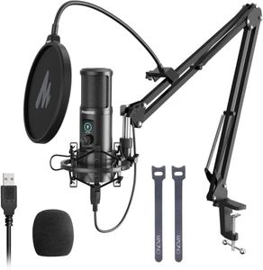 USB Microphone with One-Touch Mute and Mic Gain Knob MAONO AU-PM421 Professional Cardioid Condenser Podcast Mic for Online Teaching, Meeting, Livestreaming, Gaming, Broadcasting