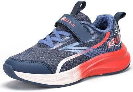 LOLLi kidz Boys Girls Tennis Shoes Kids Sneakers Breathable Lightweight Running Shoes Hook-and-Loop Basketball Shoes，Size 4Big Kid，Navy/Orange