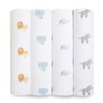aden + anais Boutique Organic Swaddle Blanket 4-Pack – 100% Organic Cotton Muslin, Large, Soft, Breathable Receiving Blankets for Infants – Lightweight Multi-Use Baby Swaddles, Animal Kingdom