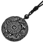 mookaitedecor Yin Yang Eight Trigrams Natural Black Obsidian Pendant Necklace Lucky Charm for Women Men, Healing Crystal Semi Precious Stone Amulet Necklace for Protection Spiritual Jewellery Gifts