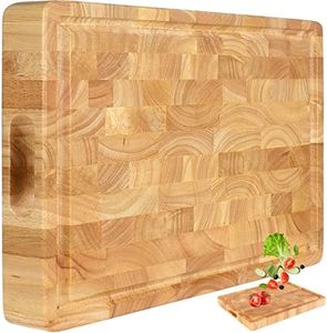 Cutting Board (17x13x1,5in) Wood Cutting Board, End Grain Cutting Board, Wooden Butcher Block, Chopping Board - Reversible Multipurpose For Kitchen with Juice Groove, Cracker Holder & Inner Handles.