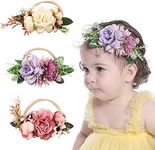 Baby Girl Flower Headbands,3Pcs Elastic Hair Band Crown Flower Wraps,Soft Stretchy Nylon Floral Hairbands,Newborn Toddler Flower Crown,Nylon Elastic Infant Headbands for Newborn Infant Toddler