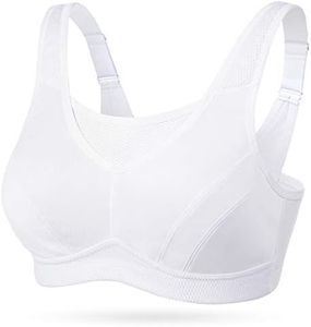 WingsLove Women's Full Coverage High Impact Wirefree Workout Non Padded Sport Bra (White, 18G)