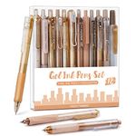 Four Candies 12Pack Pastel Gel Ink Pen Set, 11 Pack Black Ink Pens with 1Pack Highlighter for Writing, Retractable 0.5mm Fine Point Note Taking Pens for School Office (Brown)