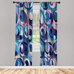 Ambesonne Abstract Window Curtains, Motley Retro Colored Curvy Shapes Continuous Funky Tiles as Uneven Circular Forms, Lightweight Decorative 2-Panel Set & Rod Pocket, Pair of - 28" x 95", Navy Blue