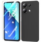 BUTISHIYU Case for Xiaomi Redmi Note 13 4G with 1 Pack Tempered Glass Screen Protector, Ultra Thin Premium Soft Silicone Phone Cover, Shockproof TPU Bumper Case Cover Xiaomi Redmi Note 13 4G - Black