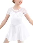 Happy Cherry Ballet Leotards Top with Removable Skirt for Girls Elegant Ballerina Bodysuit Dress Cute Tutu Skirt with Snap Button Outfit Danewear 10-12 Years White Leotard+Chiffon Skirt 2023