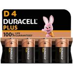 Duracell Plus D Batteries (4 Pack) - Alkaline 1.5V - 100% Life Guaranteed - Reliability For Everyday Devices - 0% Plastic Packaging - 10 Year Storage - LR20 MN1300