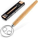 Zulay Kitchen Double-Eye 13" Danish Dough Whisk - Durable Easy Mixing Bread Whisk, Stainless Steel Danish Dough Hook, Sourdough Whisk For Mixing, Traditional Dutch Whisk, Dough Mixer Tool - Rubberwood