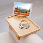 BAMBOOTRAY Couch Table, Portable Sofa Table for Armrest with Rotating Phone Holder & Anti-Slip Base, Armrest Tary for Eating Drinking Movies