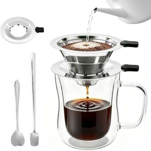 Pour Over Coffee Maker with Cup, 2-in-1 Immersion & Drip Coffee Dripper, Stainless Steel Reusable Filter, Fits 3.3–4 Inch Cups, No Paper Filters Needed, Portable Coffee Brewer for Home Office Travel