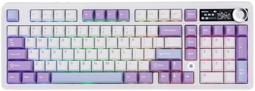 MechLands AJAZZ AK980 96% USB-C/BT5.0/2.4GHz Wireless Gaming Keyboard with 1.14’’ TFT Screen, Hot Swappable Creamy Mechanical Keyboard with FR4 Plate, Knob, RGB for Win/Mac (White, Gift V2 Switch)