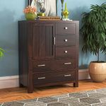 GateWay Furniture Rustic 5-Drawer Wooden Chest of Drawers and Dresser with Shelf - Handcrafted from Solid Sheesham Wood (Jackson, Walnut Finish)