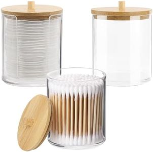 Diompirux 3 Piezas Dispensadores de Discos Desmaquillantes, Caja de Almacenamiento de Hisopos de Algodón, Algodón con Tapas de Bambú Contenedor, para Organizador de Almacenamiento de baño