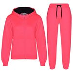 A2Z 4 Kids Plain Tracksuit Contrast Fleece Hoodie with Joggers - T.S Contrast Trim Neon Pink Black, 7-8 Years