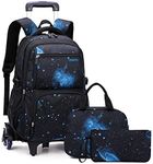 Sky Print Trolley Backpack Set for Boys Primary School Rolling Backpack with Lunch Box 3PCS Kids Bookbag with Wheels