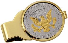 American Coin Treasures Genuine U.S. Coin Money Clip - Presidential Seal JFK Half Dollar Selectively Layered in Pure 24k Gold | Brass Moneyclip | Holds Currency, Credit Cards, Cash