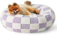 Lesure Donut Small Dog Bed - Round Cat Beds for Indoor Cats Calming Pet Beds, Cute Modern Beds with Jacquard Shaggy Plush & Anti Slip Bottom, 23 Inch, Purple